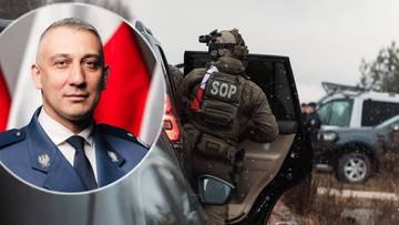 Portret mężczyzny w mundurze służb mundurowych obok funkcjonariusza SOP w akcji
