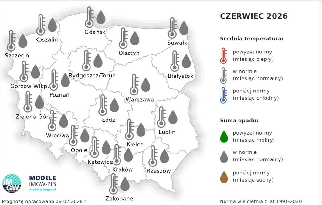 Prognoza pogody na czerwiec 2026 wskazuje na temperatury i opady w normie
