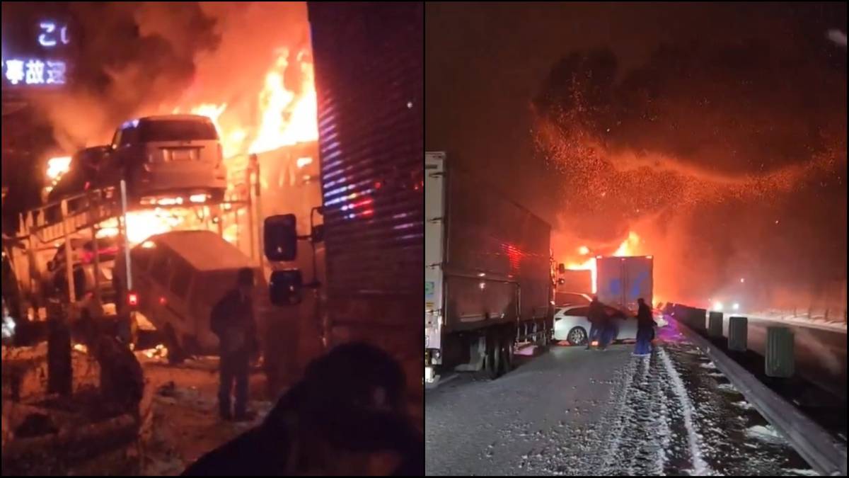 Potężny karambol w Japonii. Auta stanęły w ogniu, są ofiary