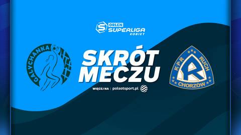 Grafika z logotypami Galiczanka Lw&oacute;w i TAURON Ruch Szczypiorno Kalisz oraz napisem "SKR&Oacute;T MECZU" i logo "TAURON SUPERLIGA KOBIET".