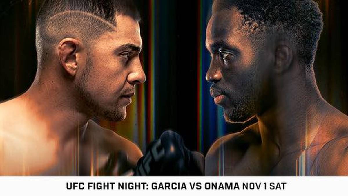 Portret Steve'a Garcii i Davida Onamy, zawodników UFC, w zbliżeniu, patrzących na siebie przed walką.