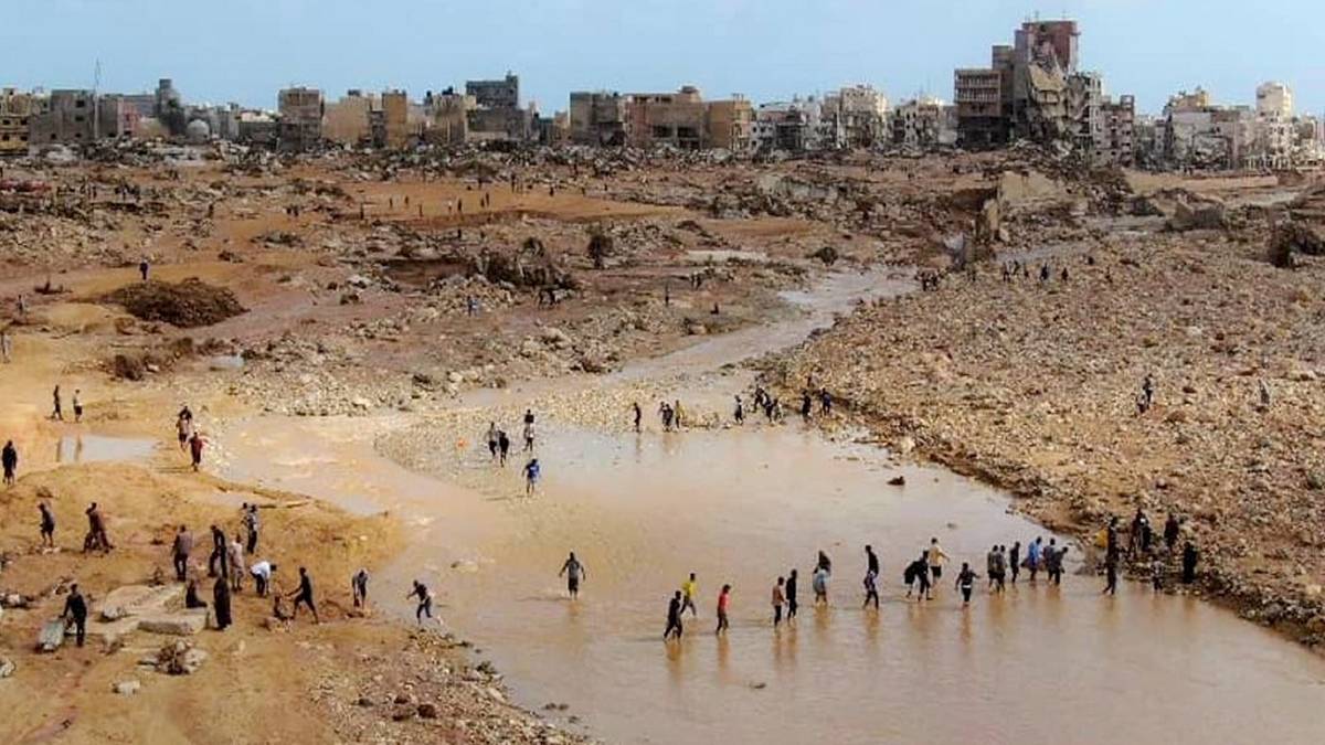 Zrujnowane miasto Derna w Libii po powodzi. Fot. Twitter.