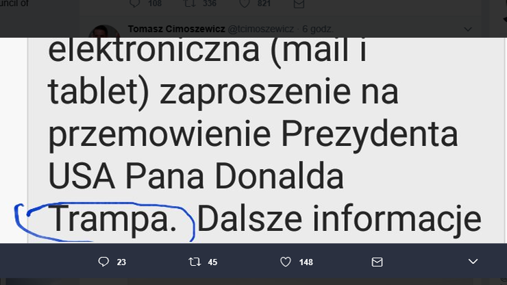 Literówka Kancelarii Sejmu. Zaproszono na przemówienie prezydenta "Trampa"