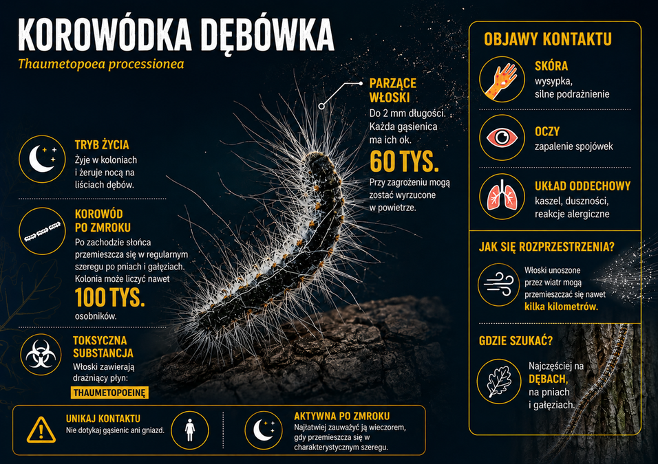 Korowódka dębówka zagraża zdrowiu, Lasy Państwowe apelują o ostrożność