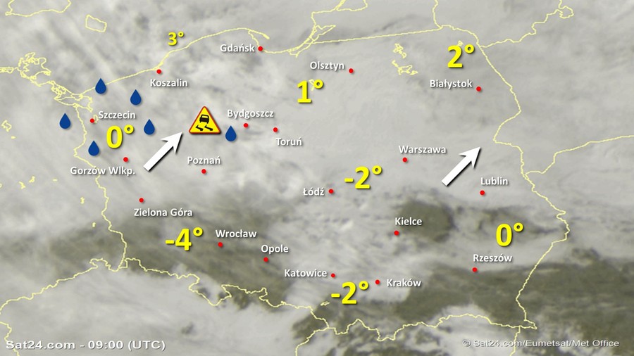 Zdjęcie satelitarne Polski w dniu 26 stycznia 2020 o godzinie 10:00. Dane: Sat24.com / Eumetsat.