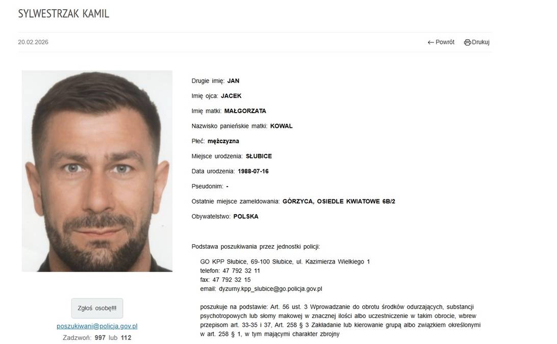 Kamil Sylwestrzak poszukiwany przez policję.