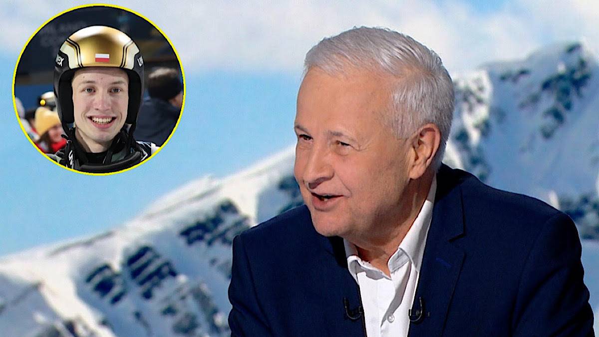 Portret Kacpra Tomasiaka w kasku narciarskim obok portretu Apoloniusza Tajnera.