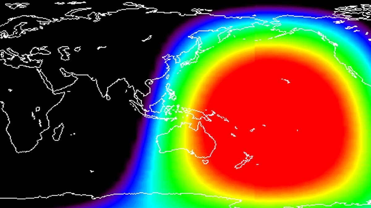 Obszar potencjalnych zakłóceń radiowych po rozbłysku w minioną środę. Fot. NOAA / SWPC.