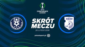 Grafika zapowiadająca skr&oacute;t meczu Ligi Konferencji między NK Celje a KF Drita, z datą 26 lutego 2026.