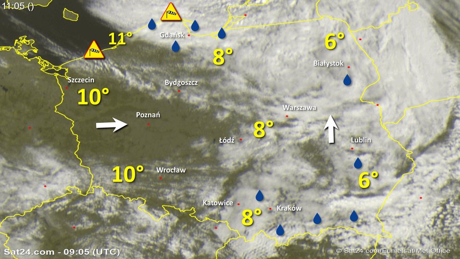 Zdjęcie satelitarne w dniu 9 października 2017 o godzinie 11:05. Dane: Sat24.com / Eumetsat.