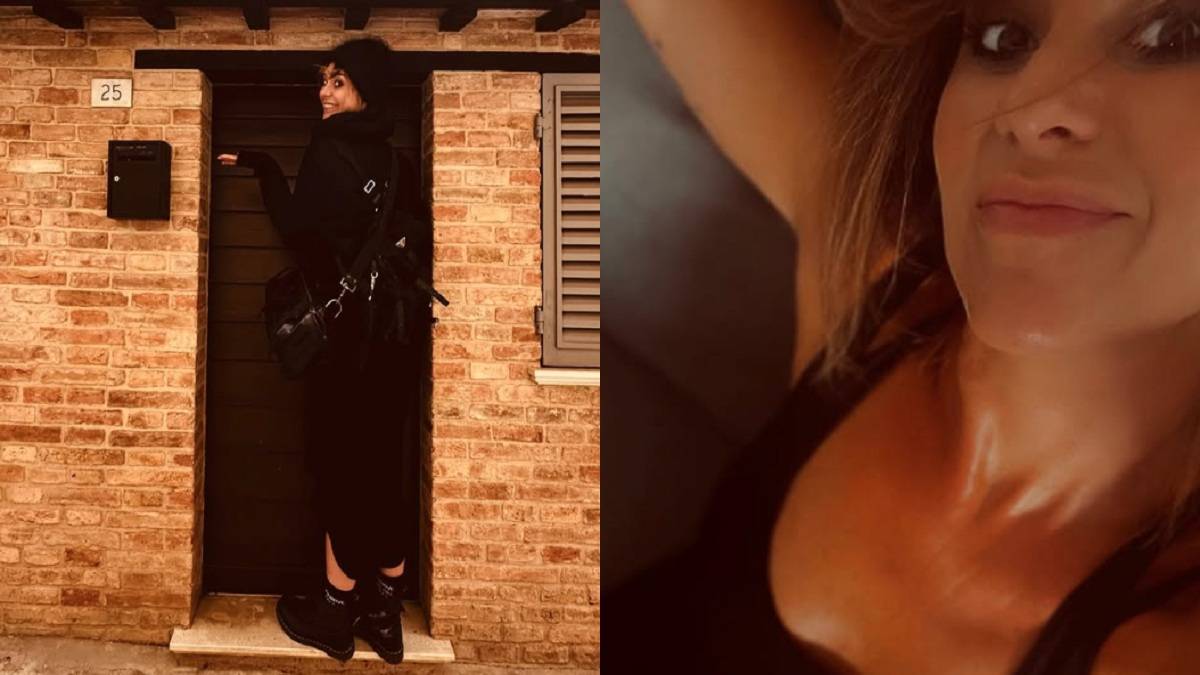 Katarzyna Skowrońska w dw&oacute;ch ujęciach: stojąca na zewnątrz w czarnym stroju i zbliżenie na uśmiechniętą twarz.