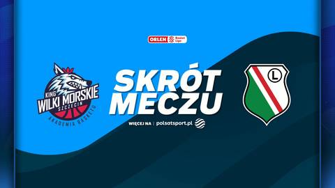 Logo King Wilki Morskie Szczecin obok napisu SKR&Oacute;T MECZU i logo Legii Warszawa.