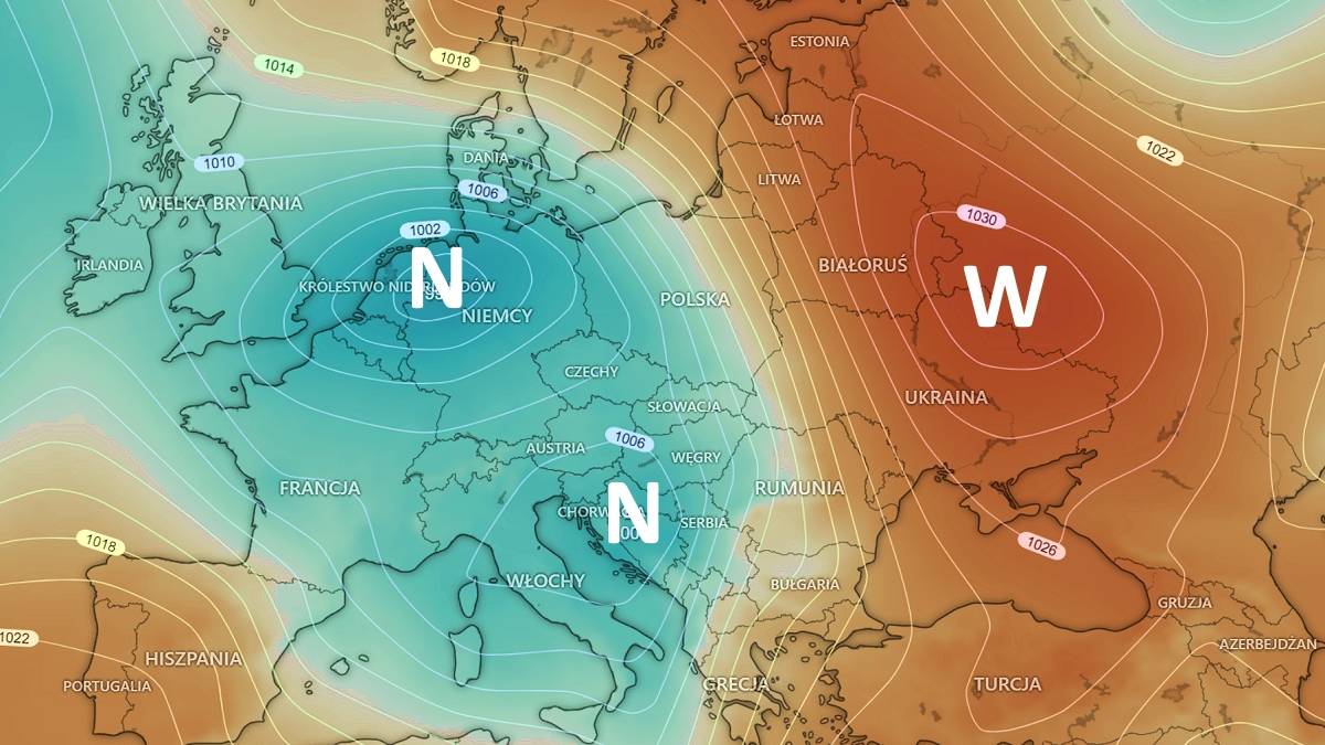 Polska między wyżem i niżami. Fot. Windy.com