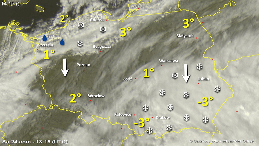 Zdjęcie satelitarne w dniu 20 marca 2018 o godzinie 14:15. Dane: Sat24.com / Eumetsat.