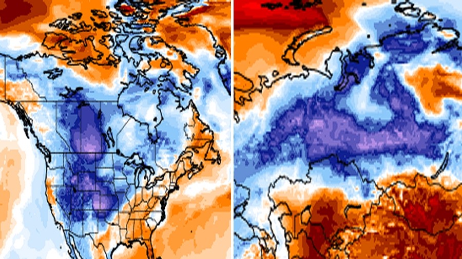 Anomalie temperatury powietrza w dniu 11 marca 2022 roku. Fot. ClimateReanalyzer.org