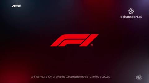Czerwone logo Formuły 1 na ciemnym tle, z logotypami Polsat Sport i FIA.