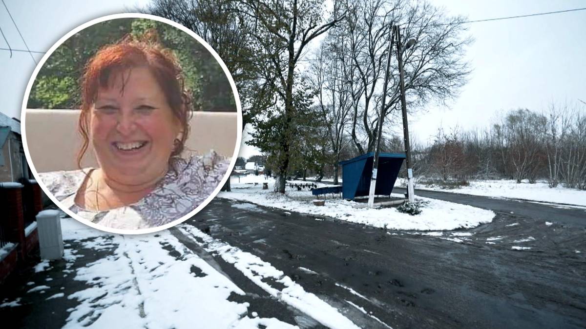 Portret uśmiechniętej kobiety w okrągłym kadrze po lewej stronie, obok zdjęcie zimowego krajobrazu z drogą i drzewami po prawej.