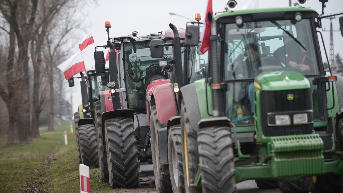 Strajk rolników w Warszawie. Kolumna ciągników nadjeżdża od strony Wołomina