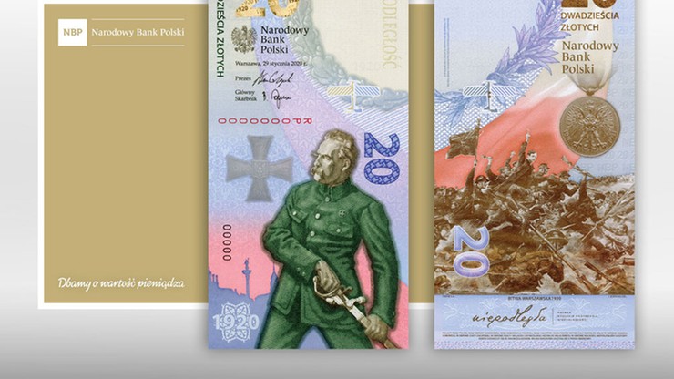 Pierwszy pionowy banknot. Upamiętnia Bitwę Warszawską 1920 r.