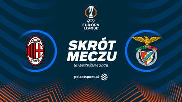 Grafika zapowiadająca skrót meczu AC Milan vs SL Benfica w Lidze Europy.