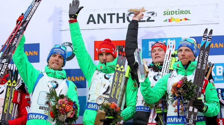 PŚ w biathlonie: Niemcy wygrali sztafetę w Anterselvie
