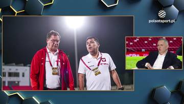 Tomasz Hajto komentuje powołania do reprezentacji Polski, wskazując, że Bereszyński zabiera miejsce Potulskiemu. Na zdjęciu widać dwóch mężczyzn w strojach sportowych oraz fragmenty wypowiedzi komentatora.