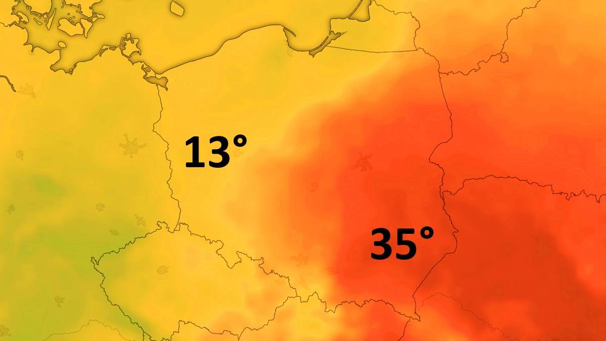 Olbrzymie zróżnicowanie temperatury. Fot. Windy.com