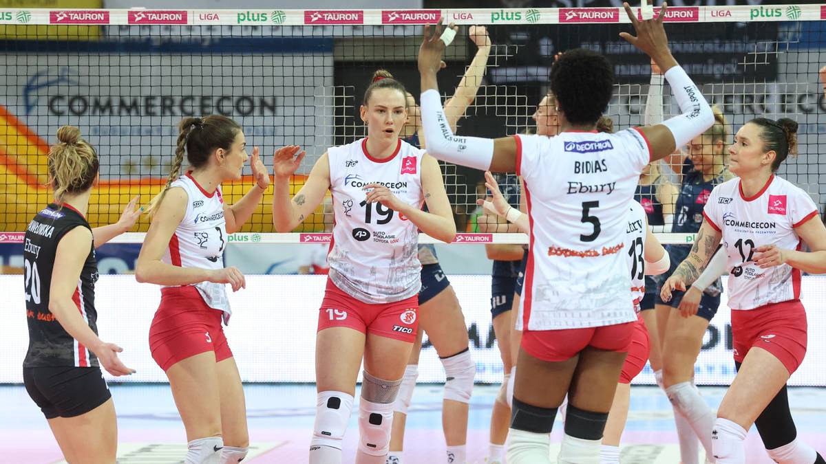 Siatkarki ŁKS Commercecon Ł&oacute;dź podczas meczu Ligi Mistrzyń.