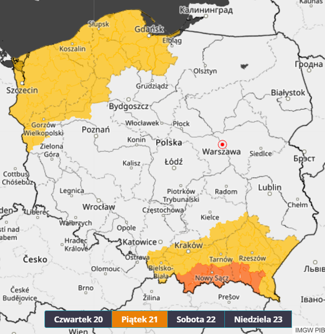 W piątek alerty drugiego stopnia synoptycy wydadzą dla południa Małopolski i części Podkarpacia
