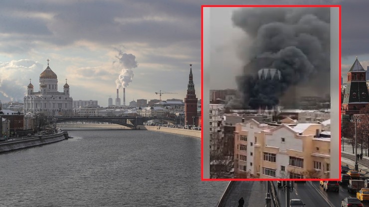 Rosja. Kłęby dymu nad stolicą. Pożar w centrum Moskwy