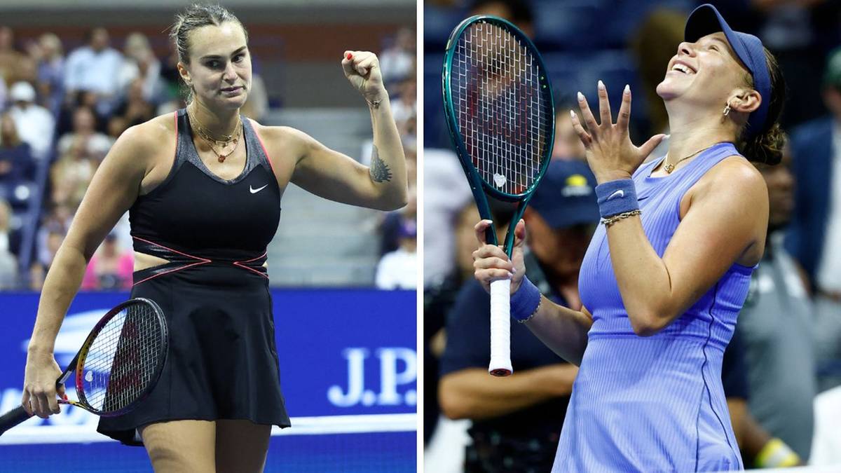 Dwie tenisistki, Aryna Sabalenka i Amanda Anisimova, na korcie.