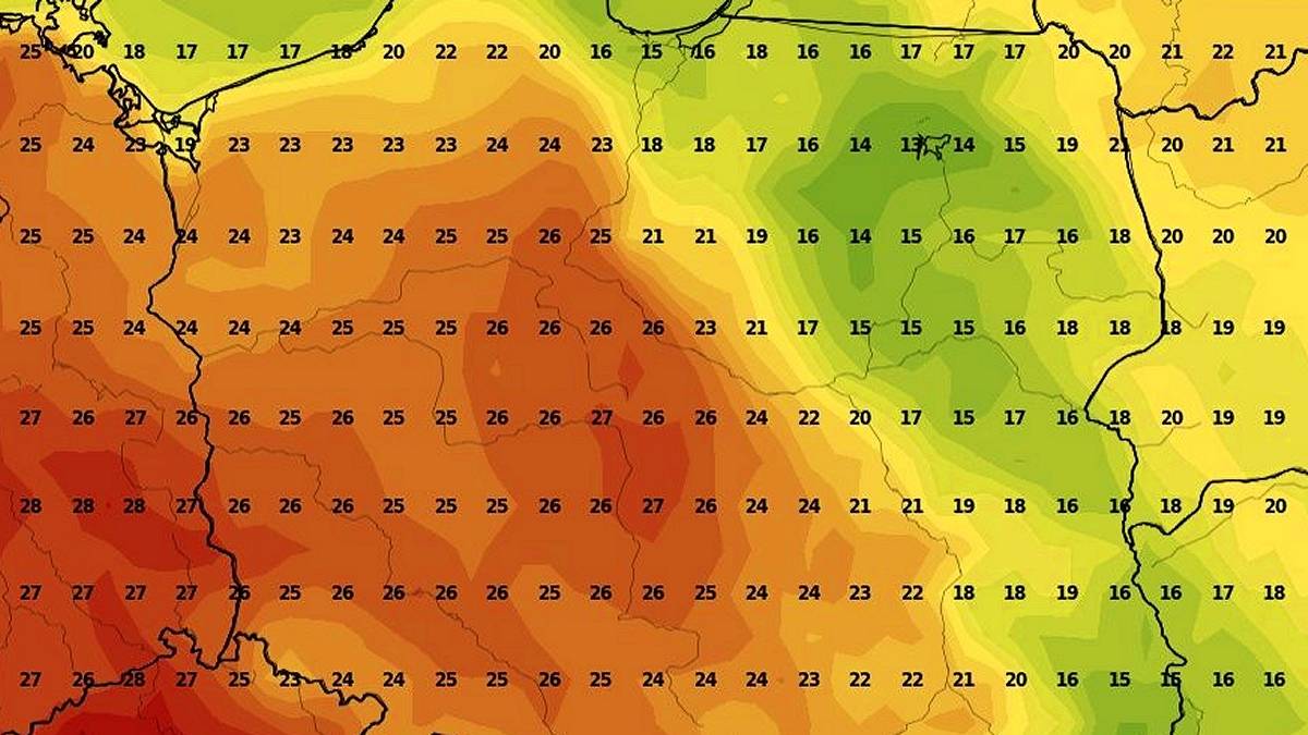 Duże zróżnicowanie temperatur we wtorek. Fot. Wxcharts.com