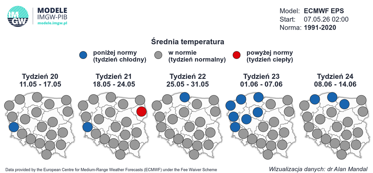 Pogoda będzie zbliżona do średniej wieloletniej, jednak widać chłodniejsze rejony