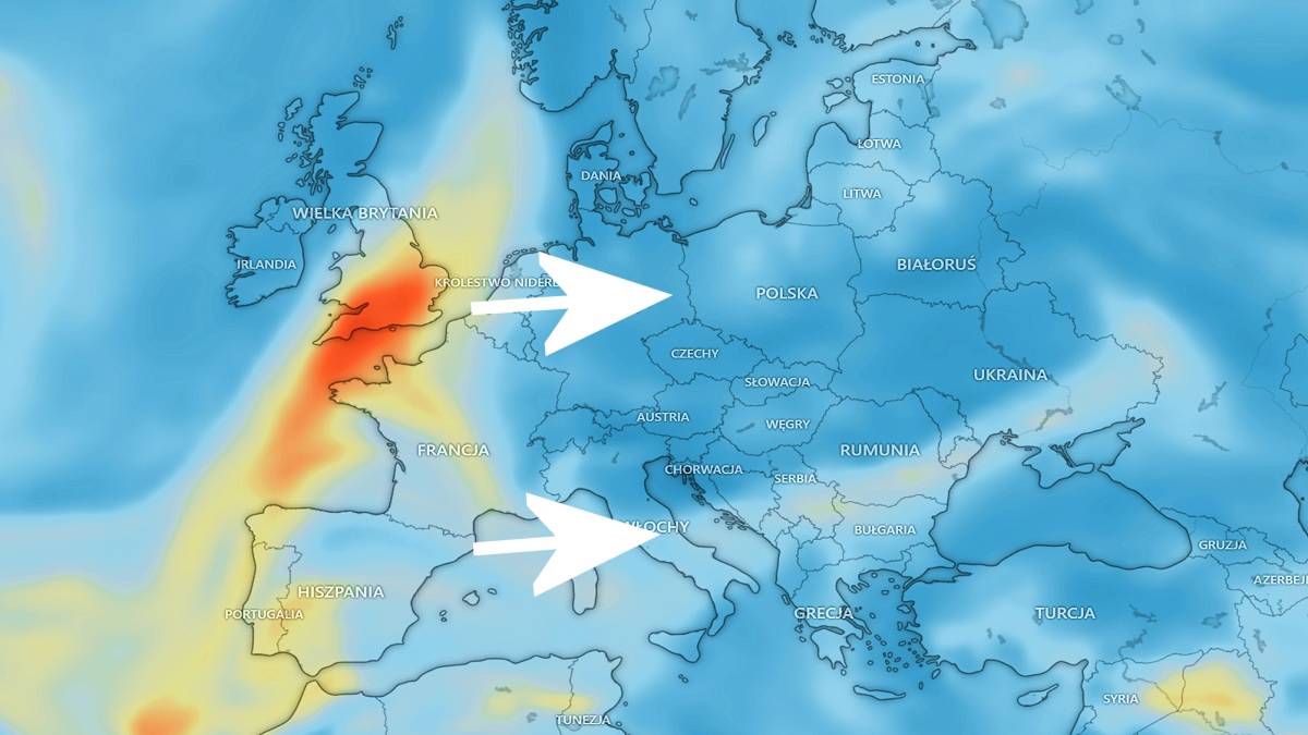 Stężenie aerozoli w powietrzu nad Europą prognozowane na środę. Fot. Copernicus / Windy.com