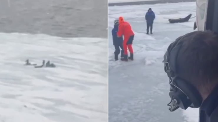 Rosja: Kra oderwała się od brzegu, rybacy byli uwięzieni na morzu. Ratownicy wykorzystali śmigłowiec