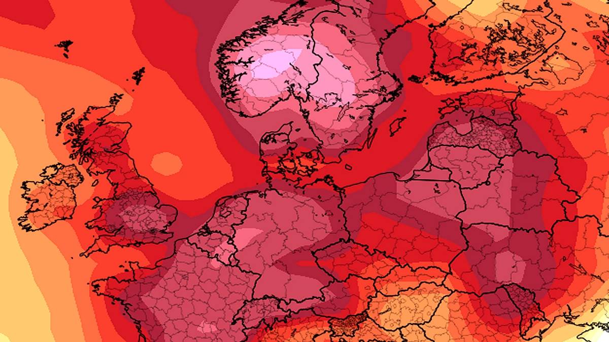 Polska w kolorze czerwonym oznacza tylko jedno. Fot. tropicaltidbits.com