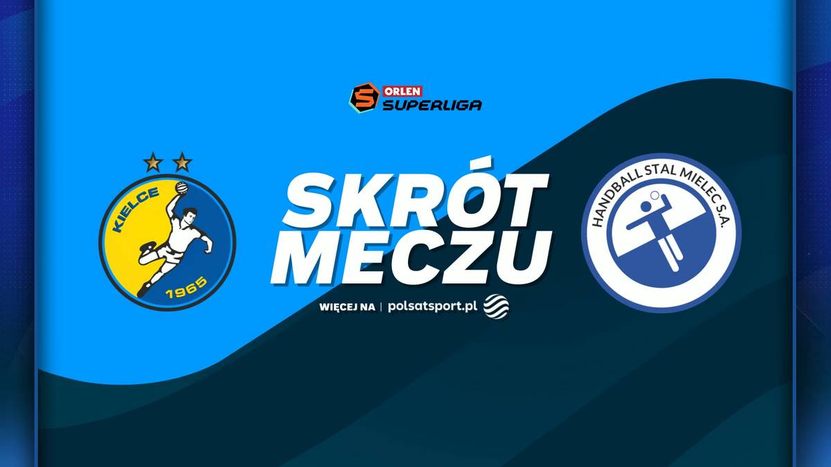 Grafika z napisem "SKRÓT MECZU" pomiędzy logami drużyn Industria Kielce i Stal Mielec.
