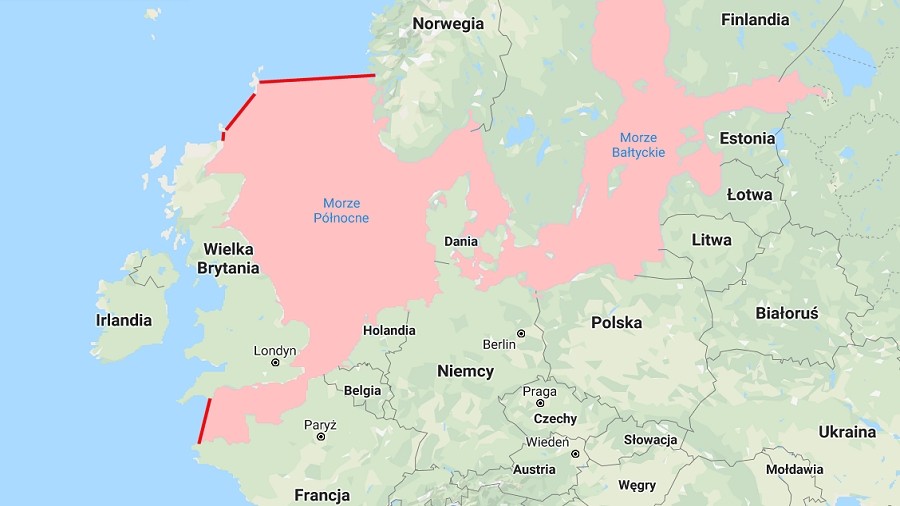 Lokalizacja zapór wodnych oddzielających Morze Północne i Bałtyckie od Atlantyku. Fot. Google Maps / TwojaPogoda.pl