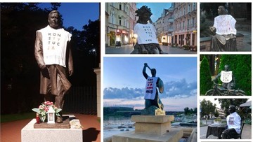 KOD "ubrał" kilkadziesiąt pomników w całym kraju w koszulki z napisem "konstytucja"