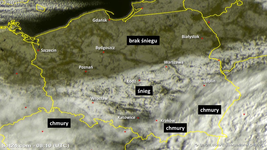 Zdjęcie satelitarne w dniu 18 marca 2018 o godzinie 9:10. Dane: Sat24.com / Eumetsat.