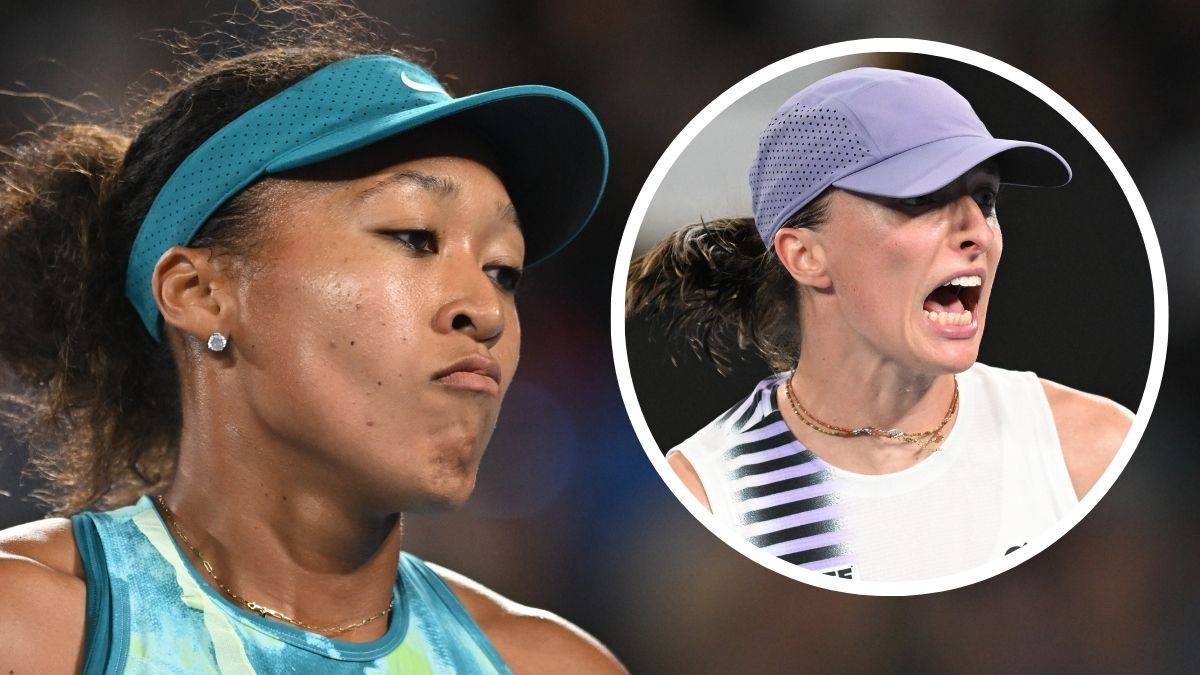 Portret Naomi Osaki i Sorany Cirstei podczas gry w tenisa.