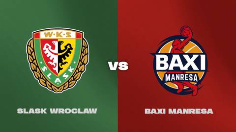 Loga drużyn WKS Śląsk Wrocław i BAXI Manresa z napisem "VS" pomiędzy nimi.