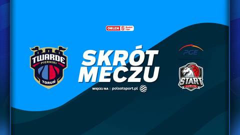 Grafika promocyjna meczu koszyk&oacute;wki "Arriva Twarde Pierniki Toruń - PGE Start Lublin". W centrum widnieje napis "SKR&Oacute;T MECZU". Po lewej stronie znajduje się logo "Twarde Pierniki Toruń", a po prawej logo "PGE Start Lublin".