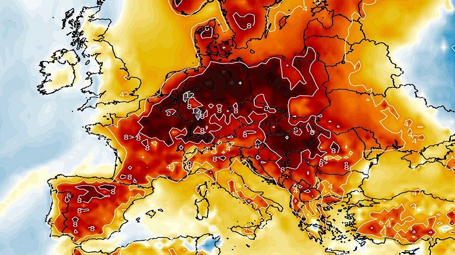 Anomalie temperatury w Europie w najbliższych dniach. Fot. wxcharts.com
