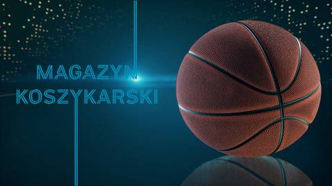 Piłka do koszyk&oacute;wki na ciemnym tle z tekstem "MAGAZYN KOSZYKARSKI".