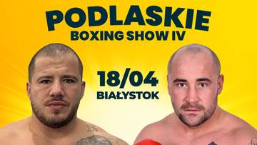Plakat gali bokserskiej "Podlaskie Boxing Show IV" z datą 18/04 i nazwiskami Szczęsny vs Chruślicki.