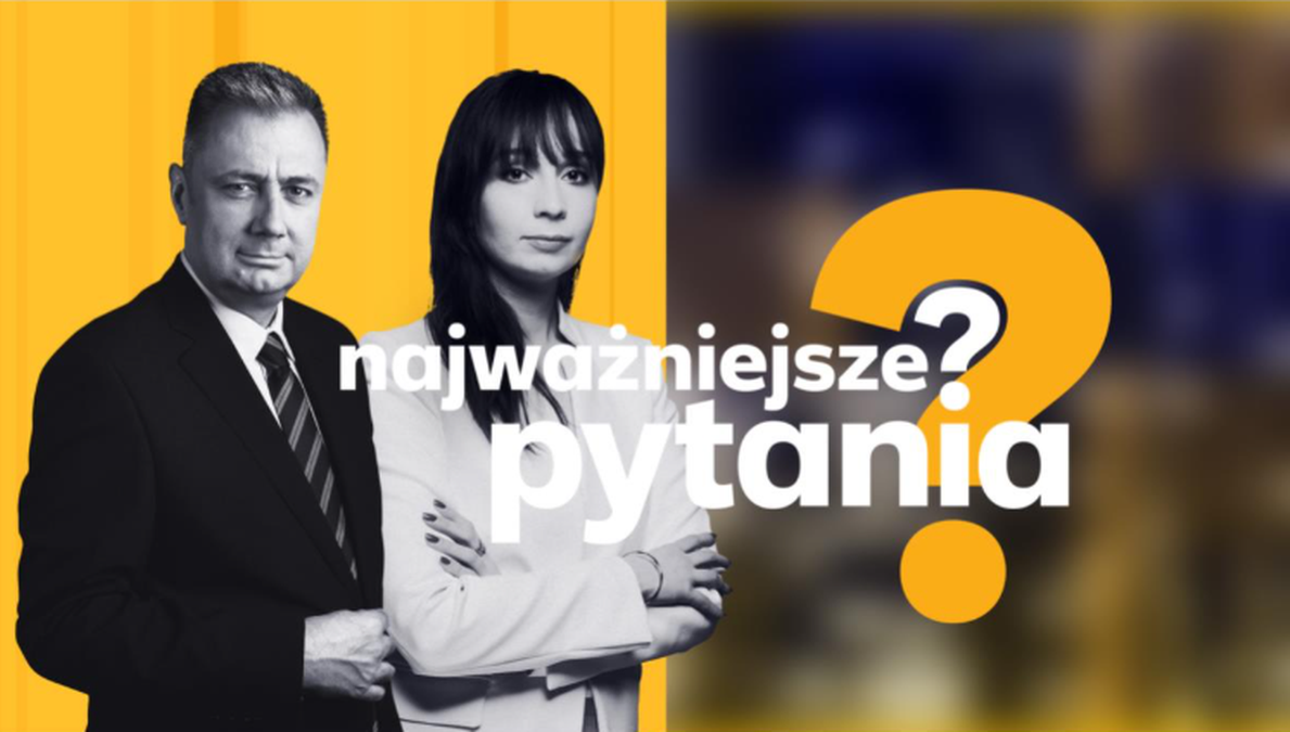 Grafika promocyjna programu "najważniejsze? pytania" z wizerunkami prowadzących.