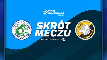 Grafika promująca skr&oacute;t meczu piłki ręcznej kobiet Piłka Ręczna Koszalin - Enea MKS Gniezno.