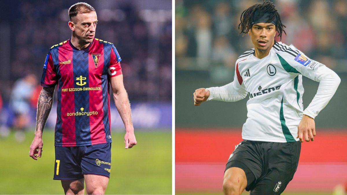 Dw&oacute;ch piłkarzy w strojach swoich drużyn.