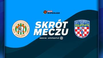 Logo Zagłębia Lubin i KGHM Chrobry Głog&oacute;w obok napisu "SKR&Oacute;T MECZU", pod logo Superligi.